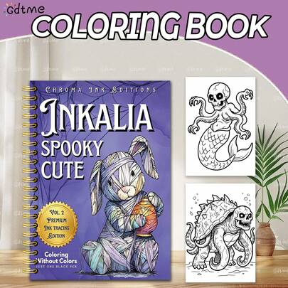 Inkalia 惊悚可爱 - 用一支黑色笔涂满白色线条，展现温馨又可爱的小生物：墨水描摹涂色书，全新反向涂色描摹：惊悚可爱万圣节系列）
