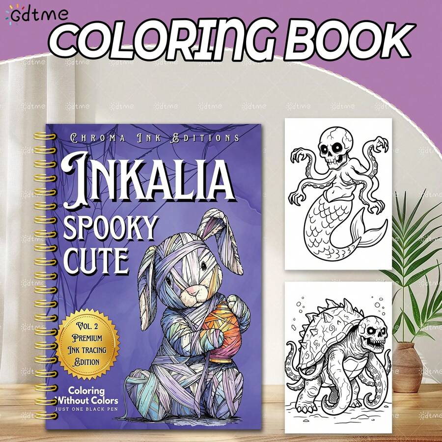 Inkalia 可爱恐怖系列 - 用黑笔涂满白线，展现可爱又恐怖的生物：一本墨水绘制的涂色书，带来全新的反向涂色体验……插图：可爱又恐怖的万圣节系列