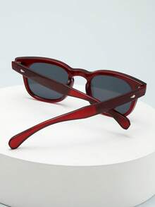 1pc Women's PC Material Oval Frame High-Quality Fashionable Glasses, Suitable For Parties, Leisure, Travel, Beach, And Daily Wear - Red Frame Gray Tablet - View 3
