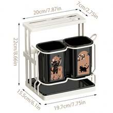 1 pieza Estante de almacenamiento de cubertería de acero al carbono resistente a la oxidación y de alta resistencia, soporte de herramientas de cocina 2 en 1 para montaje en pared y encimera con bandeja de goteo, organizador de múltiples compartimentos para cuchillos, palillos, cucharas y tenedores - Multicolor - Ver 15