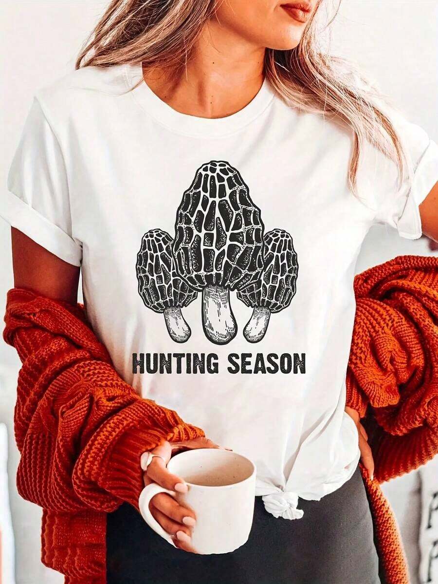 Under The RadarPlayera de cuello redondo con estampado de hongos, top casual de manga corta para verano y primavera, ropa de mujer-Vintage Street Style Unisex Loose Cotton Short Sleeve Crew Neck T-Shirt - Blanco - Ver 1