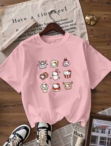 Cute And Stylish Short-Sleeve T-Shirt, Fashionable Short-Sleeve T-Shirt For Spring And Summer 2026, Made In Mexico, 180 Grams. Cartoon Print, Couple Design, Suitable For Indoor Or Outdoor Wear. Crew Neck, Unisex, Ideal For Office And Leisure. One-Piece Pack. - PK-P631577SLNDXZGY572 - 查看 4