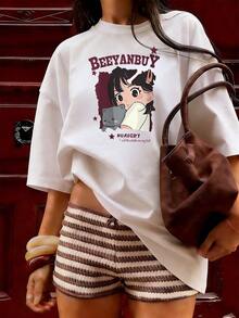 Anime Girl And Gray Kitten T-Shirt, Fashionable Short-Sleeve T-Shirt For Spring/Summer 2026, Made In Mexico, 180 Grams. Cartoon Print, Couple Design, Suitable For Indoor Or Outdoor Wear. Crew Neck, Unisex, Ideal For Office And Leisure. One-Pack. - WH-P631577SLNDXZGY570 - 查看 4