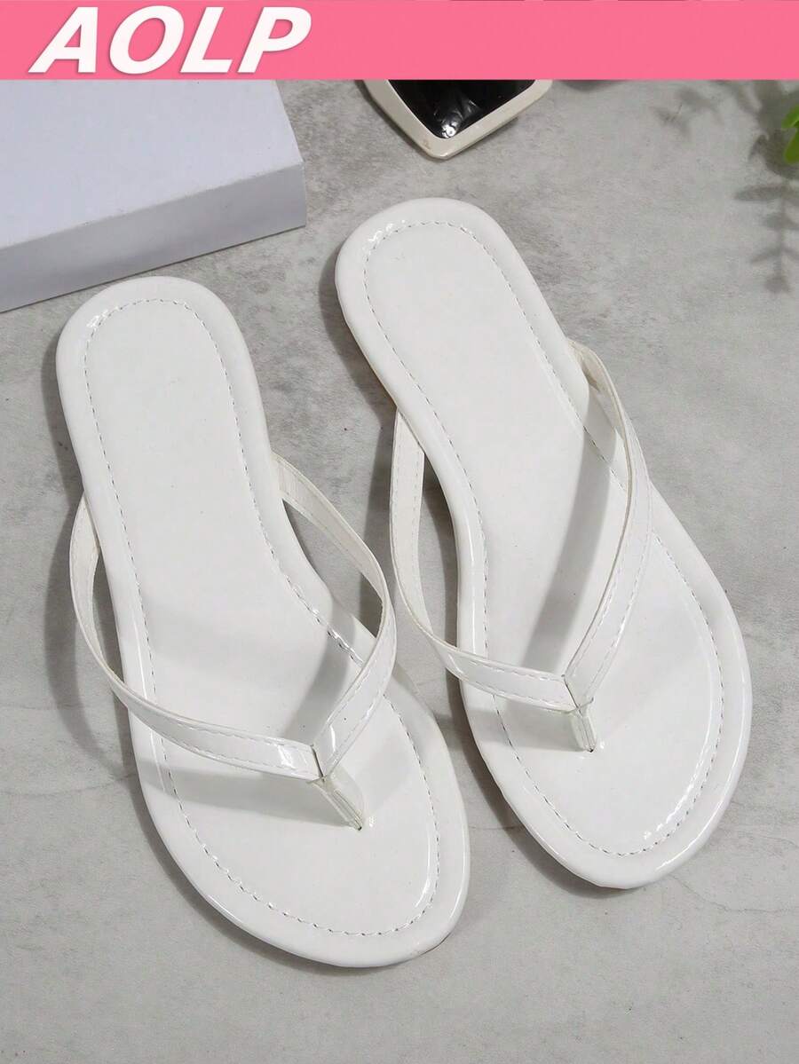 Dép xỏ ngón bóng mượt cho nữ, dép xăng đan mùa hè phong cách đường phố thường ngày, dép đế bằng màu đen đa năng chống trơn trượt, dép đi trong nhà.