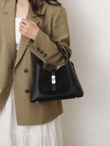 Bolso de mujer de estilo cubo, diseño elegante y minimalista, gran capacidad, color caqui, estilo de bandolera - Negro 2 - Ver 9