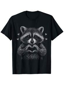 I Silently Love Raccoons - Raccoon Print T-Shirt For Valentine's Day - 如圖所示 - 查看 1
