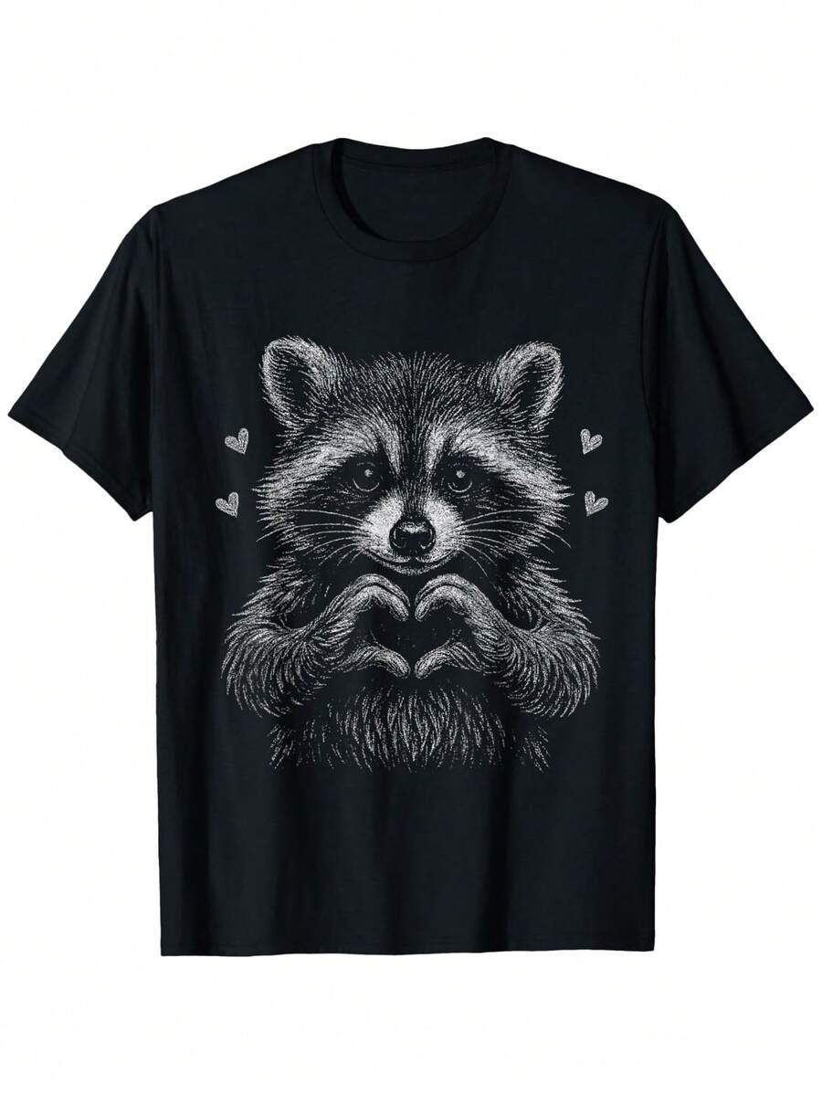 I Silently Love Raccoons - Raccoon Print T-Shirt For Valentine's Day - 如圖所示 - 查看 1