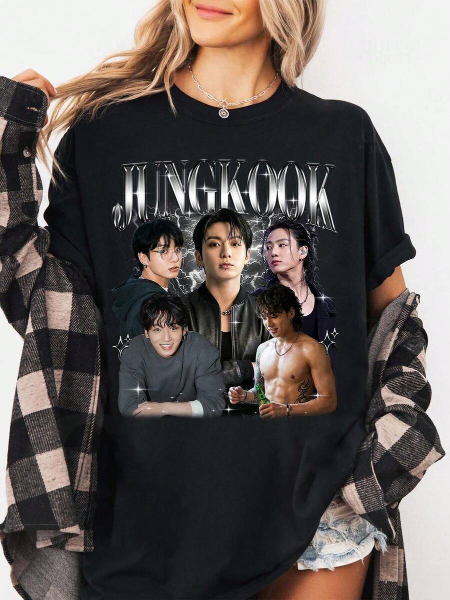Camiseta j1ungkook, Camiseta Come Back World Tour 2026 Concierto K1pop Idol Fan T1EE. Camiseta unisex de algodón puro de 220 g, peso ideal para todas las estaciones, adecuada tanto para hombres como para mujeres. Tejido duradero de alta calidad, suave al tacto y de larga duración. Top transpirable, adecuado para el uso de otoño y vacaciones de las mujeres. - Negro - Ver 1