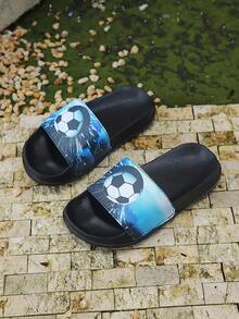 New Kids Football Slippers, Comfortable Soft Bottom Lightweight Slip-On EVA Casual Flat Sandals For Daily Home Wear - Blue - View 1