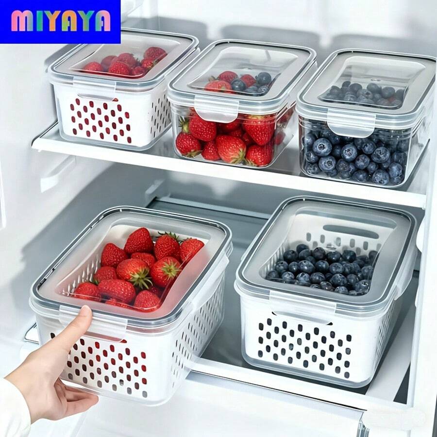 18/9/6-Piece Food- Drainage Baskets. Household Airtight Refrigerator Fresh-Keeping Storage Containers With Drain Basket And Lid For Storing Various Fruits And Vegetables. 6/3/2 Boxs+6/3/2 Covers +6/3/2 Drain Nets