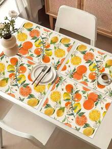 1pc Fruit Pattern Printed Table Runner, 4pcs Fruit Pattern Printed Placemats, Suitable For Holidays, Parties, Birthdays, Dinners, Kitchen & Dining Room Decor, Applicable For All Seasons, Home Textile Decoration - Multicolor - View 8