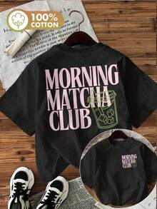 Tops de verano 2026 para mujer, envío gratis, [Impresión a doble cara] Top casual para mujer para primavera y verano, estilo fresco, camiseta de manga corta con cuello redondo y estampado Matcha Ice Drink MORNING Matcha CLUB [Ling K], atuendo para el Día de San Patricio, atuendo de Pascua para mujer, conjuntos de verano, conjuntos de vacaciones para mujer, conjuntos de verano para mujer, conjuntos de primavera para mujer, tops de verano, atuendo para el Día de San Patricio, atuendo de Pascua para mujer. - Estilo - Ver 1