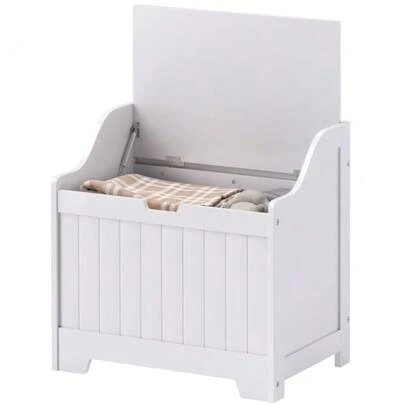 Storage Chest, Storage Box, Cushion Chest With Safety Hinge, U-Shaped Cutout, Tool Chest With Lid, For Living Room, Bedroom, White, 60 X 38 X 56 Cm