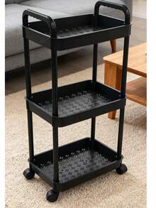 SPACEKEEPER Slim Rolling Storage Cart, 3 Tier Bathroom Storage Organizer Laundry Room Utility Cart Mobile Shelving Unit, Multi-Purpose For Kitchen Office Bathroom Laundry Narrow Places - 黑色 - 查看 2