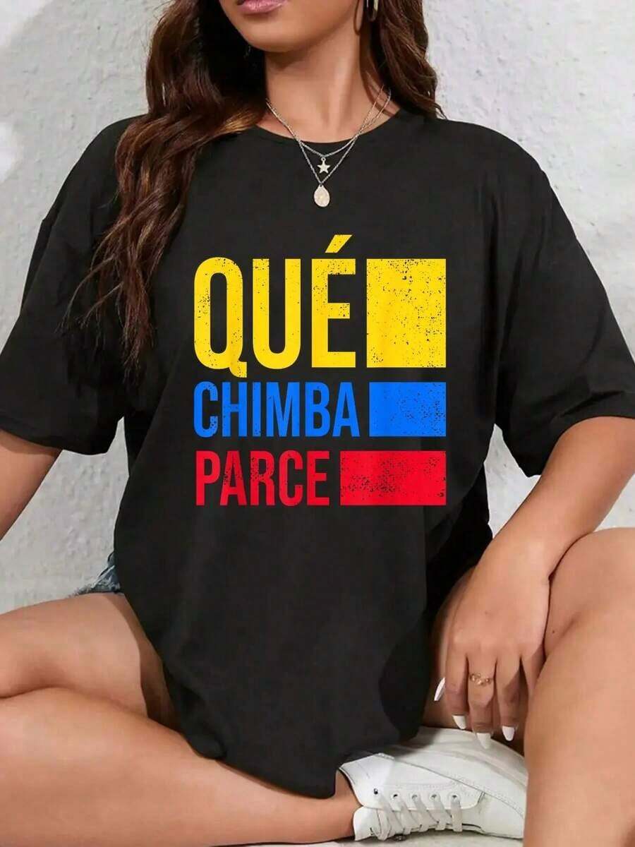 100% Algodón Qué Chimba Parce Camiseta con Bandera de Colombia Estilo Retro Vintage con Calumbia Colombiana para Hombre y Mujer, Camiseta Gráfica de Cuello Redondo, Moda Clásica para Vacaciones de Verano - Negro - Ver 1