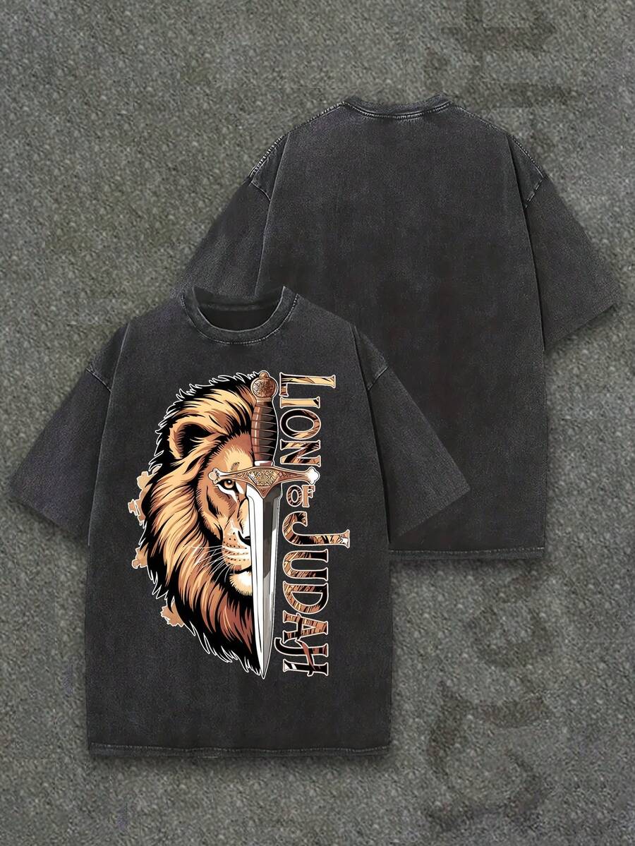 Camiseta casual vintage cómoda y lavada para mujer, camiseta de manga corta con cuello redondo,% algodón lavado y versátil para hombre, adecuada para uso diario y atuendos de, estilo unisex. - Negro - Ver 1
