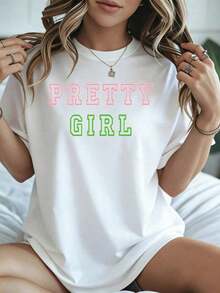 Elegant And Casual Women's Short-Sleeved Black T-Shirt With A Cute Girl Print, Casual Summer Clothing For Everyday Wear. - 白色 - 查看 8