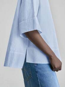 de diseño versátil y casual de serie esencial con sensación de lujo minimalista, con cuello redondo, hombros caídos y diseño suelto, silueta corta por delante y larga por detrás, de estilo urbano moderno y elegante para oficina, ideal para bod - Azul - Ver 7