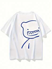 Limited Edition Little Bear 2024 New Men's Short Sleeve T-Shirt, White, Korean Style, One Size, Loose Fit, Crew Neck, Lightweight Cotton - 白色 - 查看 5