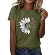Camisetas de Mujer WERYOUNG de Manga Corta con Cuello Redondo y Estampado Floral, Camisetas Gráficas para Uso Casual, Ajuste Relajado, Camisetas para Fiesta Nocturna, Transpirables y Cómodas. - Negro - Ver 5