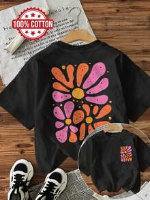 Limited Edition Graphic Print T-Shirt, Short Sleeves, Round Neck, Casual Top For Summer And Spring, Women's Clothing, Lightweight Cotton. - 黑色 - 查看 1
