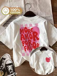 Edición Limitada [Impresión a Doble Cara] Estilo Primavera/Verano para Mujer, Estampado Retro de Corazones y Cuadros, Camiseta de Manga Corta con Cuello Redondo, Ligera de Algodón - Blanco - Ver 1