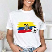 Camiseta De Manga Corta Extragrande Negra Unisex Para Mujer, Esencial Para La Primavera, Con Estampado De La Bandera Nacional De Ecuador Y Un BalóN De FúTbol, Estilo PatrióTico Para Aficionados Al FúTbol Ecuatoriano, Copa Mundial 2026, ImpresióN De Alta Calidad, Top Informal Para Ver Partidos El DíA Del Partido. 
       Camiseta Casual De Cuello Redondo Para Uso Diario Y Vacaciones, Ropa De Verano Para Mujer: Camisetas De Estilo Retro Para Mujer, Perfectas Para Festivales Y Eventos. Camiseta Casual De Manga Corta Y Cuello Redondo Para Mujer. - Blanco - Ver 7