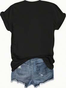 Camisa Ligera de 180G para Mujer con Estampado de Rosas Góticas - Top holgado de cuello redondo, tela ligera de 180G, adecuada para ocasiones cotidianas y formales - Estilo creativo, elegante y único, diseño de patrón geométrico, material opaco, atuendo casual diario de verano. - Negro - Ver 3