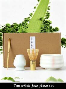 1 Set 4pcs Matcha Bowl Set, Includes Ceramic Matcha Bowl, Matcha Whisk Stand, Bamboo Matcha Whisk And Spoon, Great Gift For Matcha Lovers And Beginners - Multicolor - View 5