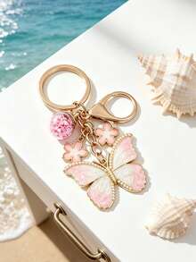 1pc Pretty Purple Butterfly Flower Keychain, Handmade Rhinestone Pendant, Pearl Butterfly Enamel Bag Pendant, Elegant Natural Spring And Summer Theme, Hawaiian Bohemian Vacation Style, Suitable For Backpack, Wallet Decoration, Headphone Bag Accessories, Car Pendants, And Drip Oil Jewelry. Suitable For Women'S Daily Wear, Vacations, And Gatherings. Unique Small Gifts, Birthday Gifts, Party Gifts, Bridesmaid Gifts, Gifts For Him/Her - Multicolor - View 13