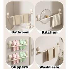 Toallero retráctil de baño con ventosa, sin rastro, de barra única, para cocina y baño, estante organizador de toallas. - 40-80 cm - Ver 8