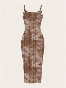 Vestido midi de camisola de estampado de tinte anudado minimalista casual, adecuado para el verano - Multicolor 2 - Ver 2