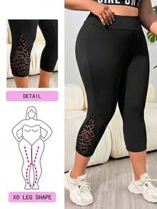Leggings de cintura ancha de malla en contraste - Negro - Ver 1