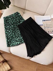 Shorts plisados de talla grande de verano con estampado de leopardo y unicolor - Multicolor 3 - Ver 5