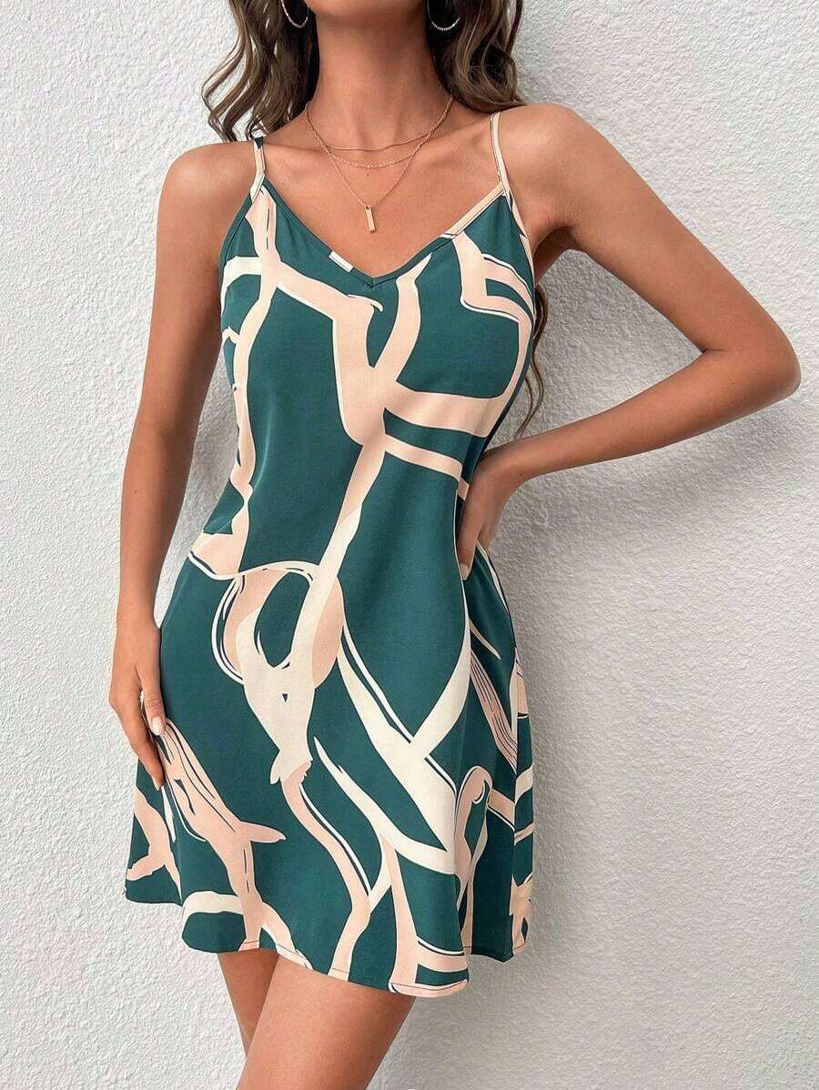 Vestido casual con estampado de contraste y tirantes para ir al trabajo de mujer - Verde - Ver 1