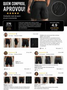 Men's Bermuda Shorts With Zipper, Gym, Sports, Beach, Breathable & Lightweight Polyamide - Black - View 7