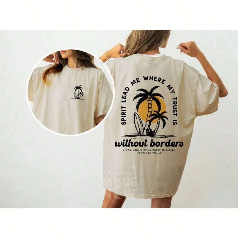 Camiseta Cristiana, Camiseta Playera, Camiseta Oversize, Regalo de Bautizo, Estilo Inspirado en el Océano, Camiseta de Jesús, Camiseta con Gráficos Retro, Camiseta de Fe para Adolescentes Playeros - Blanco - Ver 1