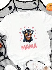 Women's T-Shirt Made Of Pure Cotton, Comfortable Fit, With A Rottweiler Print Wearing Sunglasses, Streetwear Style, Round Neck, Plus Size, For Daily Outings, Camping, Concerts, Hip-Hop, Rock And Rap Events. - 白色 - 查看 6