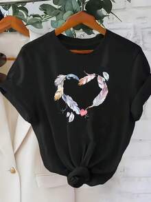 Women's Plus Size Summer T-Shirt, 100% High Quality, With Cat Print And "I'm OK" Slogan, Round Neck, Short Sleeve, Elegant And Casual For Home - 黑色 - 查看 1