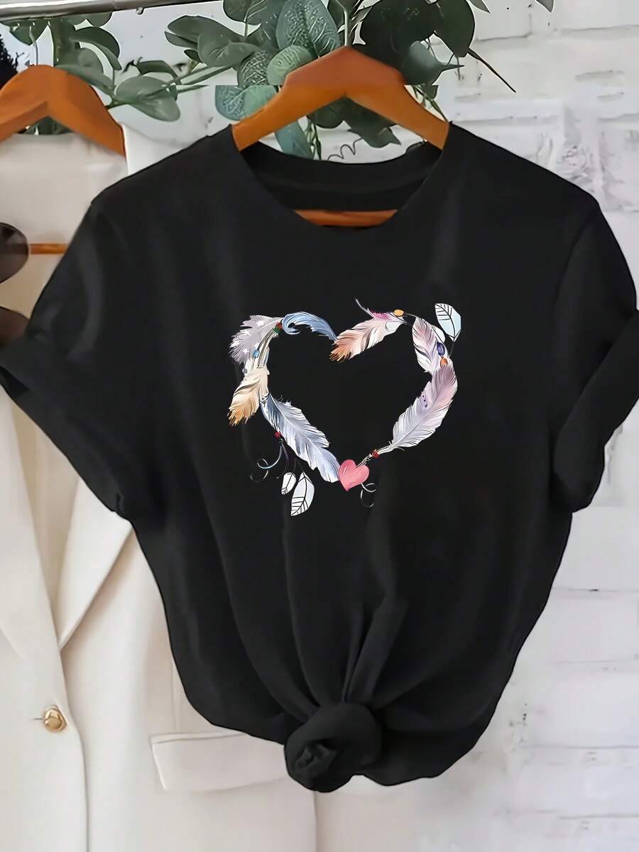 Women's Plus Size Summer T-Shirt, 100% High Quality, With Cat Print And "I'm OK" Slogan, Round Neck, Short Sleeve, Elegant And Casual For Home - 黑色 - 查看 1