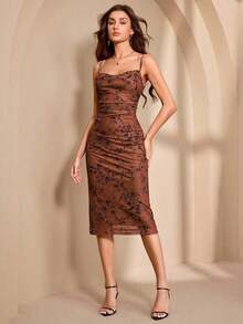 Vestido ceñido y delgado de tirantes largos para mujer - Cafetería - Ver 6