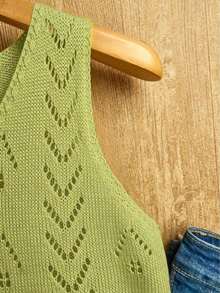 Ropa de punto casual de mujer de cuello en V sin mangas - Verde 2 - Ver 7