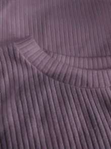 Elegante camiseta de punto de cuello redondo, top de punto minimalista de moda, otoño/invierno - Púrpura malva - Ver 5