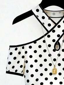 Camiseta de moda con escote descubierto y ribete de contraste para mujer, de verano - Multicolor - Ver 6