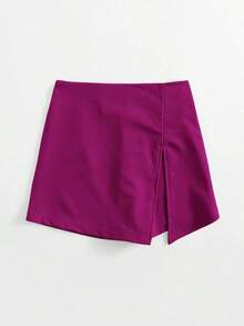 Falda corta con cintura elástica y abertura frontal - Rojo violeta - Ver 3