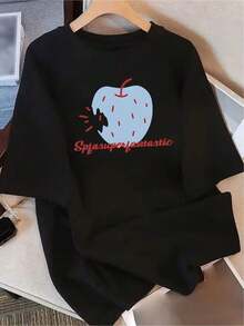 100% Cotton Y2K T-Shirt With An Exclusive Colorful Bitten Apple Design, Highlighting A Modern And Fun Style Ideal For Urban Fashion And Pop Culture Lovers In Mexico. Feel The Freshness And Originality With Every Wear Of This Unique Garment. - 黑色 - 查看 7