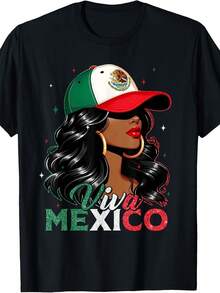 Viva México Camiseta de la Bandera Mexicana Día de la Independencia Mujeres Niñas Unisex Camiseta - Negro - Ver 1