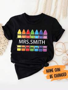 Camiseta de Manga Corta Personalizada para Mujer - Negro - Ver 1