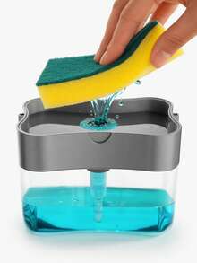 Dispensador de Jabón Cocina con Soporte de Esponja 2 en 1,Dispensador Jabon Trastes 385ML,Despachador de Jabon Liquido para Cocinas,Baño y Fregadero,Porta Jabon Cocina,Manejo con Una Mano - Multicolor - Ver 1