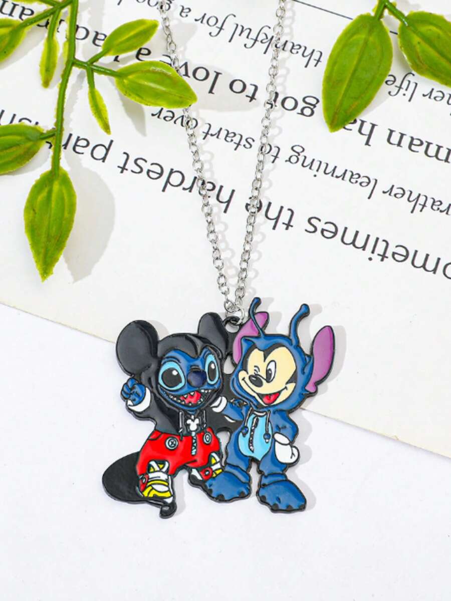 1 chiếc mặt dây chuyền hình chuột Minnie và Mickey rỗng đính đá lấp lánh, dây chuyền dài thời trang làm quà tặng cho bé gái, phụ kiện Disney. - Nhiều màu - Xem 1